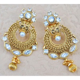 Ornamental  Kundan Pearl Dangler Earrings
